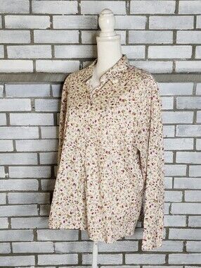 Eddie Bauer Women's Long Sleeve Button Up Floral Blouse Size XXL Multicolor